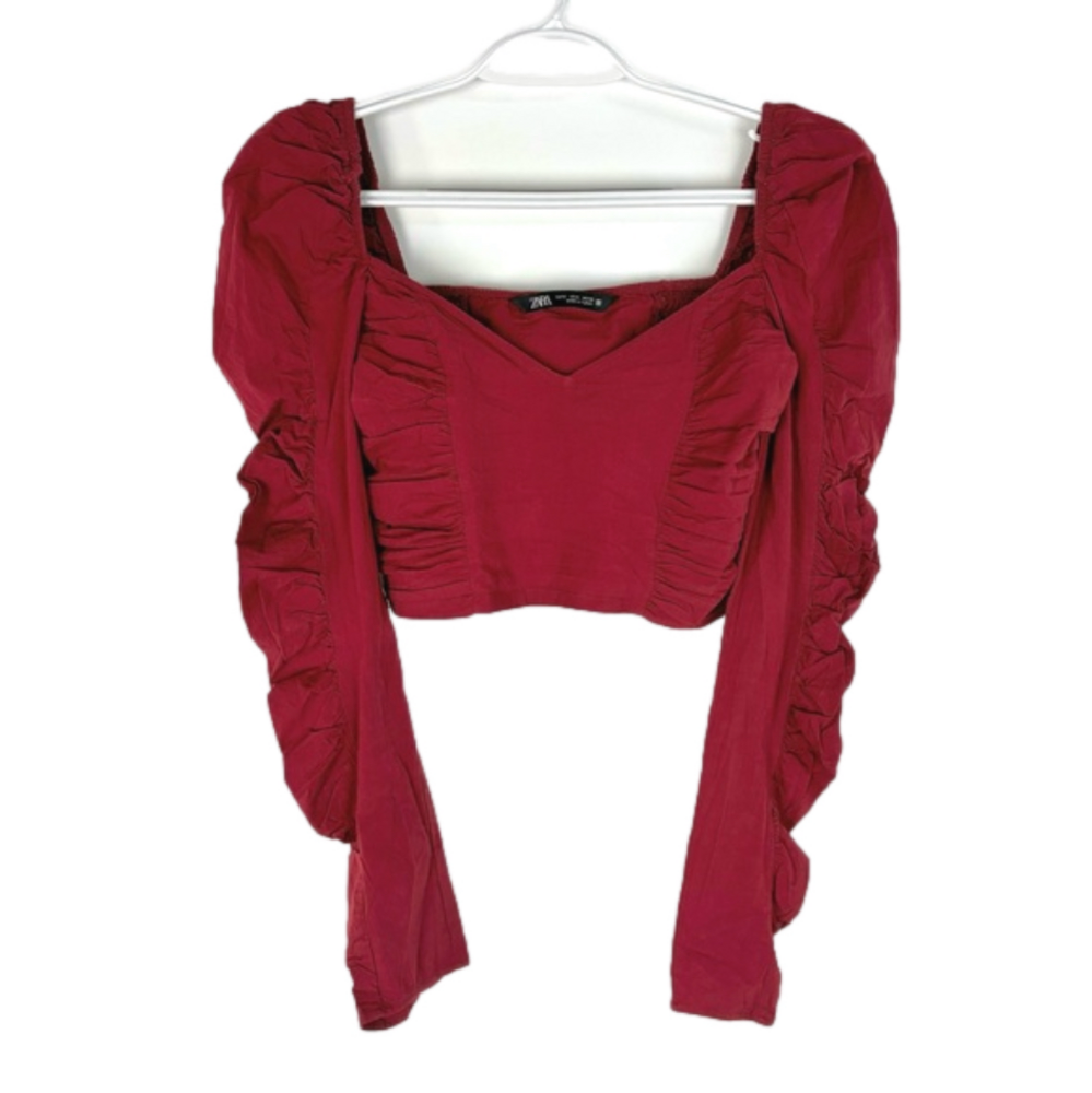 Zara red smocked crop top